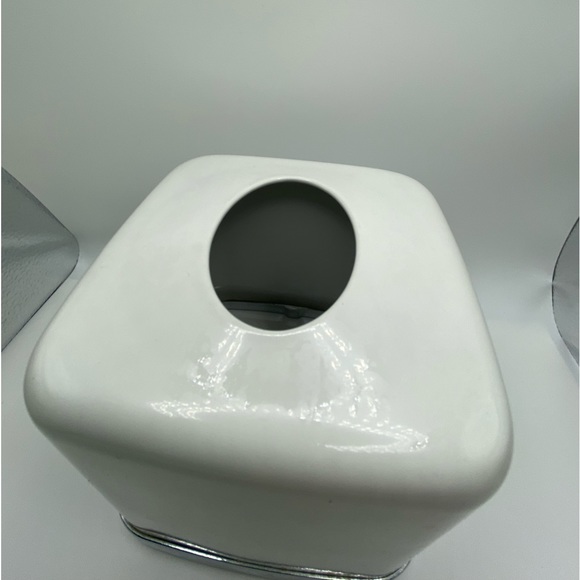 White Enamel and Silver Trim Tissue Box Cover modern clean lines - Picture 4 of 5